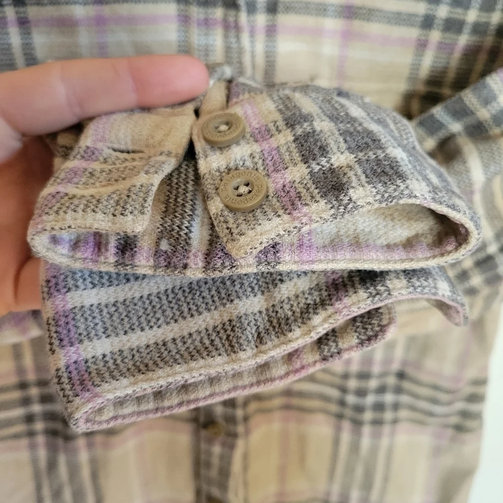 Patagonia Plaid Flannel Long Sleeve Button Down Cream Tan Organic Cotton XS 2 - Picture 6 of 8